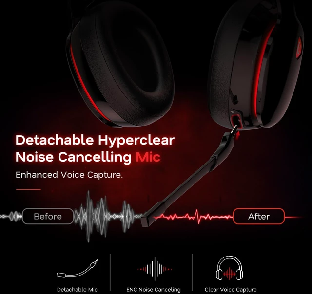 Alt view image 5 of 7 - AOC 2.4GHz Wireless Gaming Headset for PS5, PS4, PC, Switch, 45Hr, BlackRed | Bluetooth 6.0 Gaming Headphones with Noise Canceling Mic, 7.1 Virtual Surround, Great for Fortnite & Call of Duty