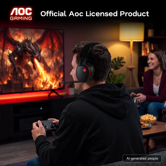 Alt view image 7 of 7 - AOC 2.4GHz Wireless Gaming Headset for PS5, PS4, PC, Switch, 45Hr, BlackRed | Bluetooth 6.0 Gaming Headphones with Noise Canceling Mic, 7.1 Virtual Surround, Great for Fortnite & Call of Duty