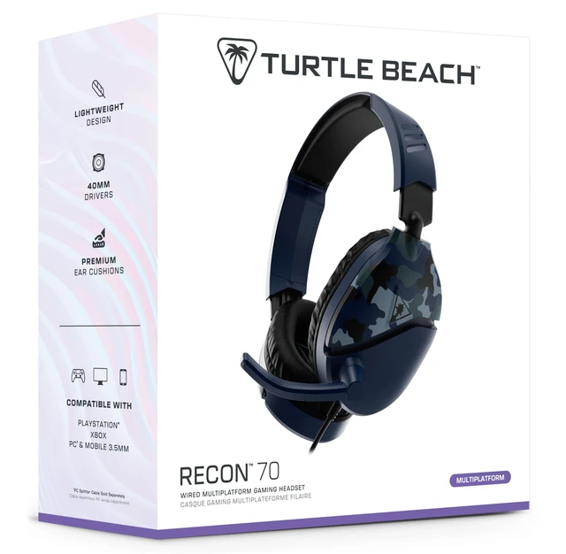 Alt view image 3 of 3 - Turtle Beach Recon 70 Wired Multiplatform Gaming Headset for Xbox, PC, PS5 | Xbox Series X|S, Xbox One, PlayStation, PS4, Mobile, Flip-to-Mute Mic, 40mm Speakers, Lightweight, Soft Earpads, Blue Camo