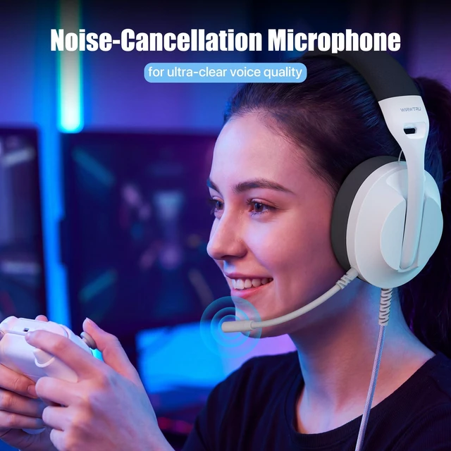 Alt view image 3 of 7 - WIRWTRU Wired Gaming Headset for PS5, Xbox, Xbox Series X|S, PC, PS4 | 198g Lightweight Design, Noise Cancelling Microphone, Soft Earmuffs, 3.5mm Jack for Gaming & Work