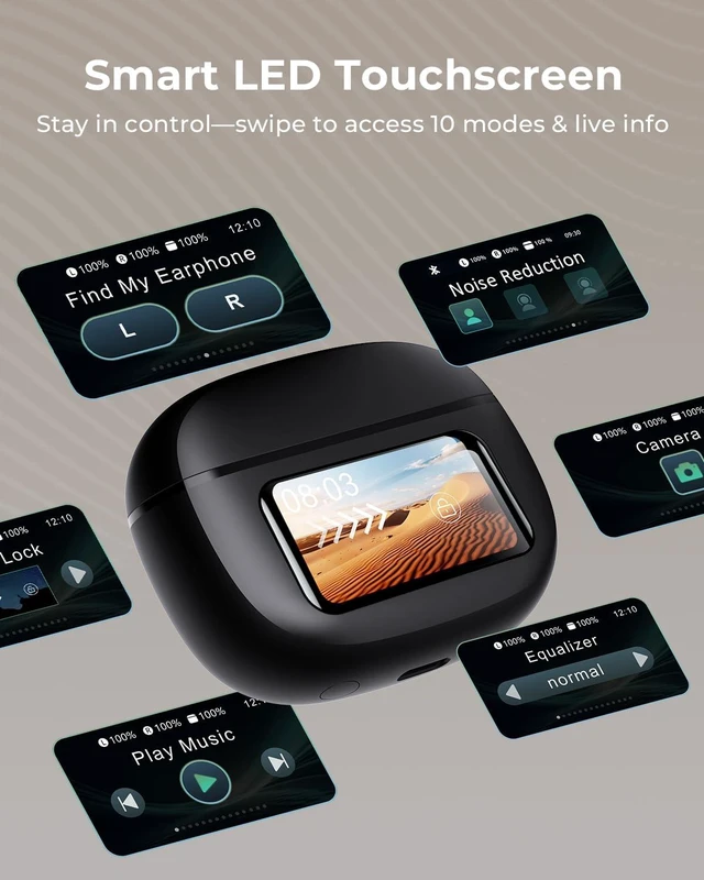 Alt view image 2 of 7 - Wireless Earbuds with Smart Touchscreen Case, AI Noise Cancelling Ear Buds | Hi-Fi Stereo Sound, ENC Clear Calls, 48H Playtime, Bluetooth 6.0, 5 EQ Modes, IPX7, Lightweight Fit, for iPhone/Android