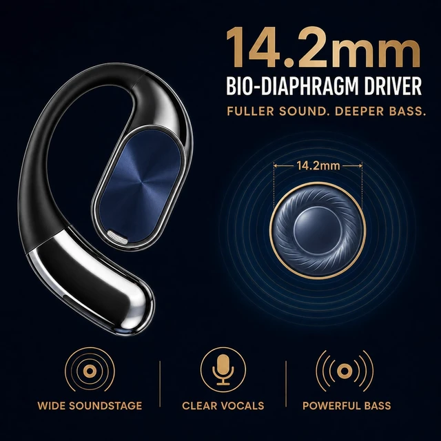 Alt view image 4 of 7 - Narshton Open-Ear Headphones, Bluetooth 6.0 with Dual-Fold Design, IPX5 Waterproof, 24h Long Battery Life, Secure Comfortable Fit, Sweatproof for Sports/Fitness/Travel/Workouts(Black)