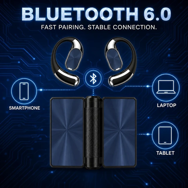 Alt view image 5 of 7 - Narshton Open-Ear Headphones, Bluetooth 6.0 with Dual-Fold Design, IPX5 Waterproof, 24h Long Battery Life, Secure Comfortable Fit, Sweatproof for Sports/Fitness/Travel/Workouts(Black)