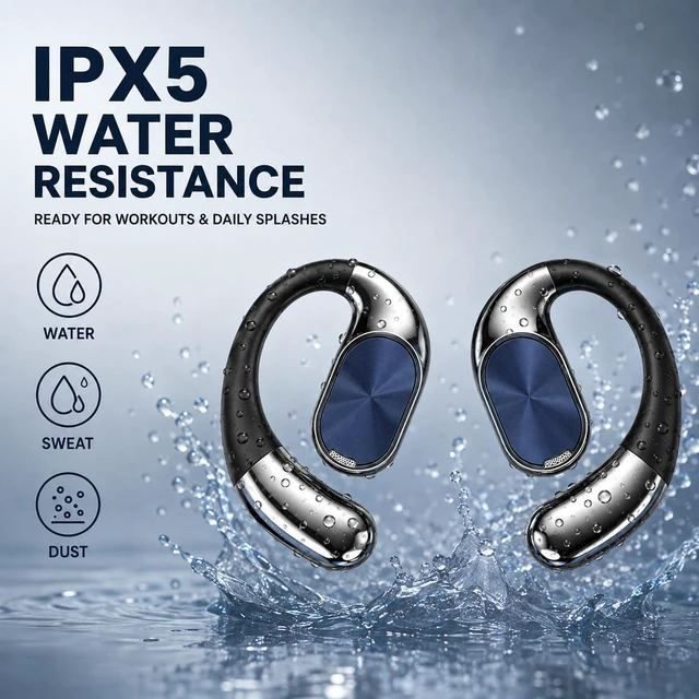 Alt view image 7 of 7 - Narshton Open-Ear Headphones, Bluetooth 6.0 with Dual-Fold Design, IPX5 Waterproof, 24h Long Battery Life, Secure Comfortable Fit, Sweatproof for Sports/Fitness/Travel/Workouts(Black)