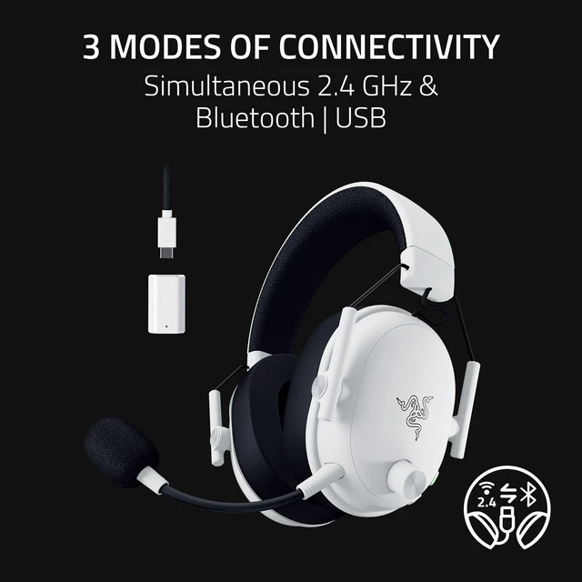 Alt view image 6 of 7 - Razer BlackShark V3 Wireless PC Gaming Headset, 50mm Drivers, White | 10 ms Ultra-Low Latency, 50mm Drivers, 2.4 GHz, Bluetooth, Wired USB-C, Works with Mac, PS5, Nintendo Switch, Smartphone