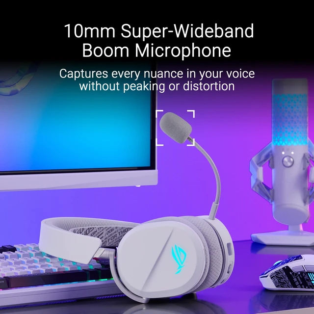 Alt view image 5 of 7 - ASUS ROG Pelta Wireless Gaming Headset with Detachable Mic - White | Tri-Mode (BT, 2.4GHz, USB-C) 50mm Titanium-Plated Drivers, 70H Battery, Ergonomic, Lightweight, for PC, PS5/4 Switch, Mobile