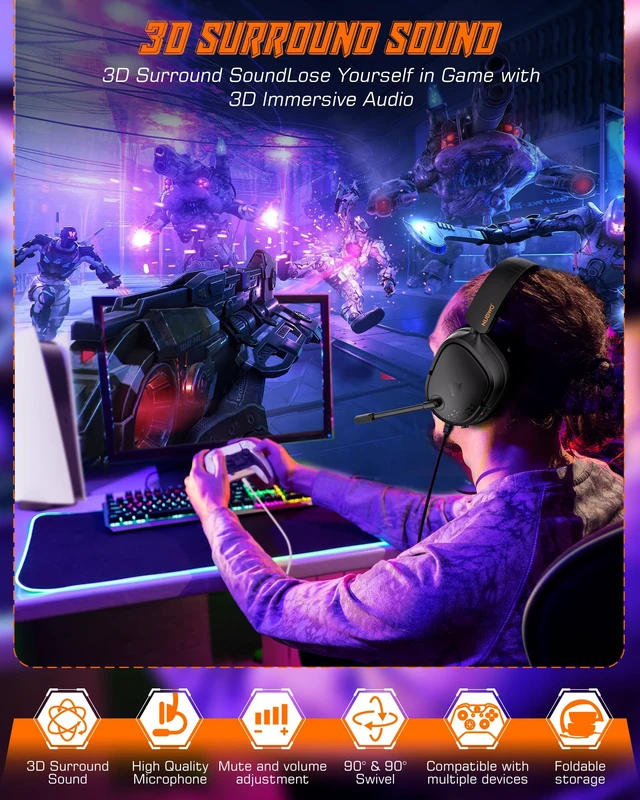 Alt view image 2 of 7 - NUBWO HG04L Gaming Headset for PS5/PS4, Xbox Series X|S, Switch - Black | 40mm Speakers, Clear Unidirectional Mic, 250g Lightweight, Soft Memory Earmuffs, 3.5mm Jack for Gaming & Work