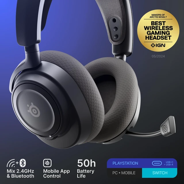 Alt view image 2 of 7 - SteelSeries Arctis Nova 7P Wireless Gen 2 Gaming Headset - Black | Real-Time App Control, 50+ HR Play, Neodymium Magnetic Drivers, Mix 2.4GHz/Bluetooth, PS5, PS4, PC, Switch 1/2, Mobile