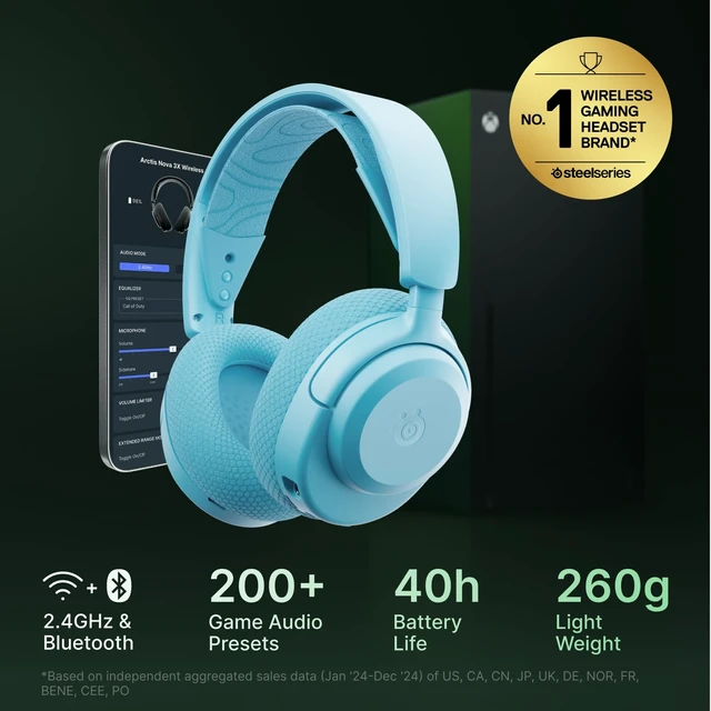 Alt view image 2 of 7 - SteelSeries Arctis Nova 3X Wireless Multi-Platform Gaming Headset - Aqua | Mobile App Control 40 HR Battery Neodymium Magnetic Drivers 2.4GHz/Bluetooth Xbox, PS5, PC, Switch, Mobile