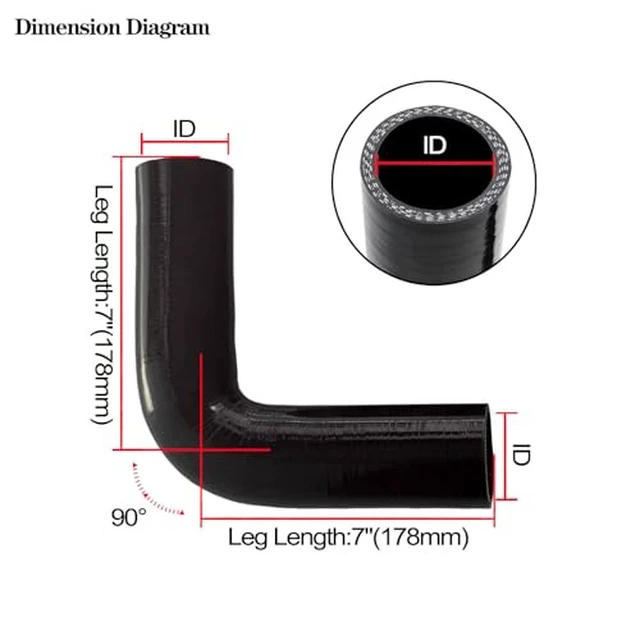 Alt view image 5 of 7 - ID 1 inch 90 Degree Silicone Elbow Coupler Hose 7" Leg Length
