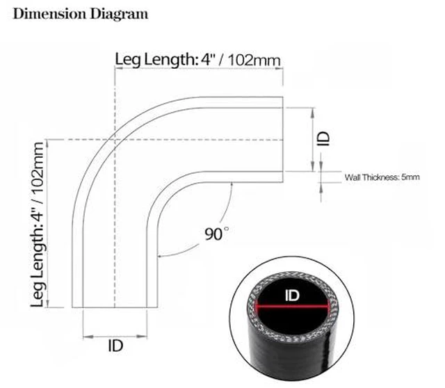 Alt view image 3 of 7 - ID 1.25 inch 90 Degree Silicone Elbow Coupler Hose 4" Leg Length
