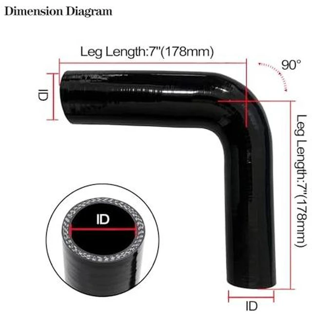 Alt view image 5 of 7 - 1.75"-2.5" 90 Degree Reducer Silicone Elbow Coupler 7" Leg Length