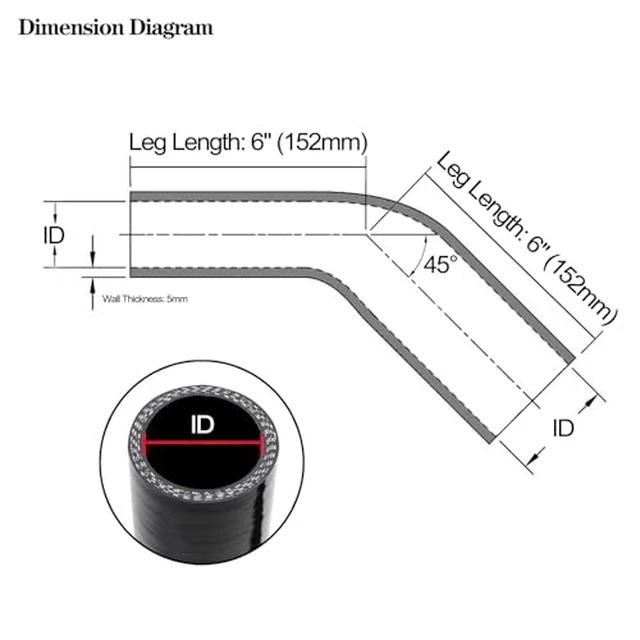 Alt view image 5 of 7 - ID 1.5" to 1.75", 6" Leg Length 45 Degree Elbow Reducer Silicone Coupler