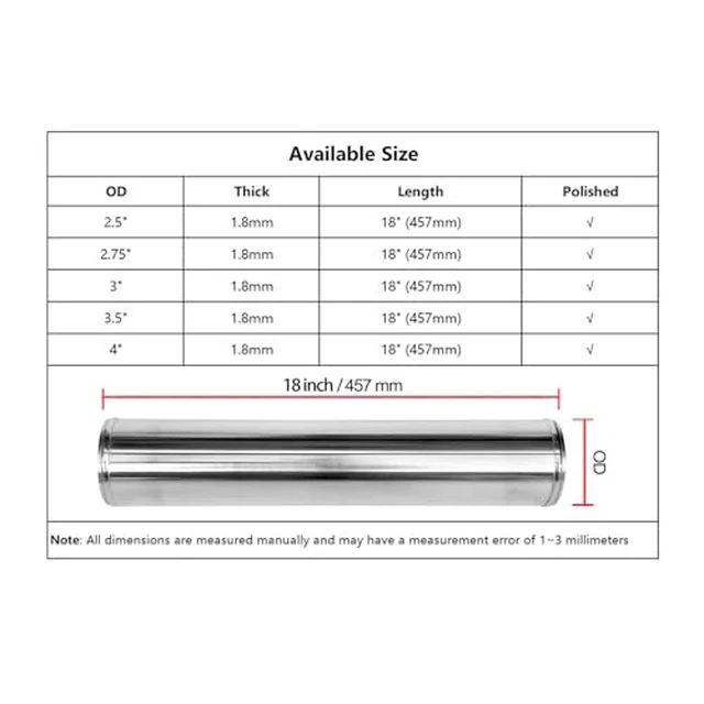 Alt view image 4 of 7 - OD 4" (102mm), Length 18 inch Straight Aluminum Tube Pipe Polished Universal Straight Aluminum Connector Adapter