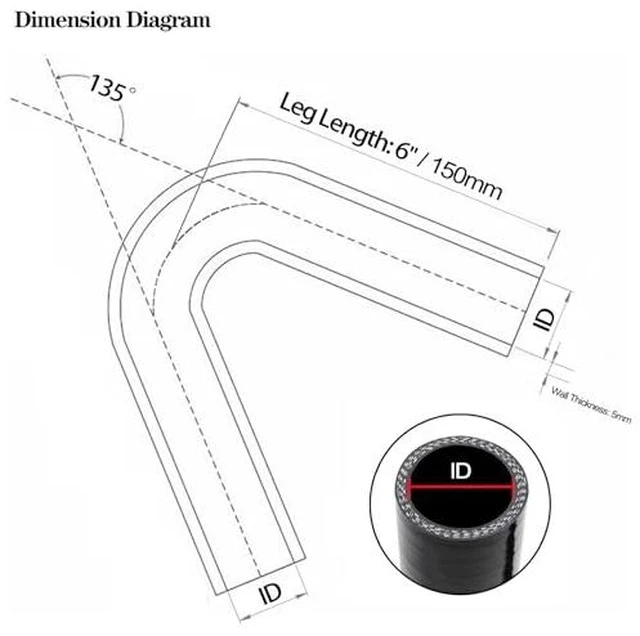 Alt view image 6 of 7 - ID 1.25 inch 135 Degree Elbow Silicone Coupler Hose 6" Leg Length