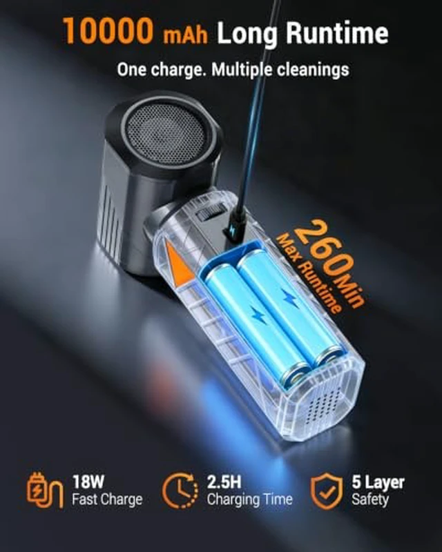 Alt view image 4 of 6 - Compressed Air Duster, 350W Cordless Electric Air Blower, Rechargeable Mini