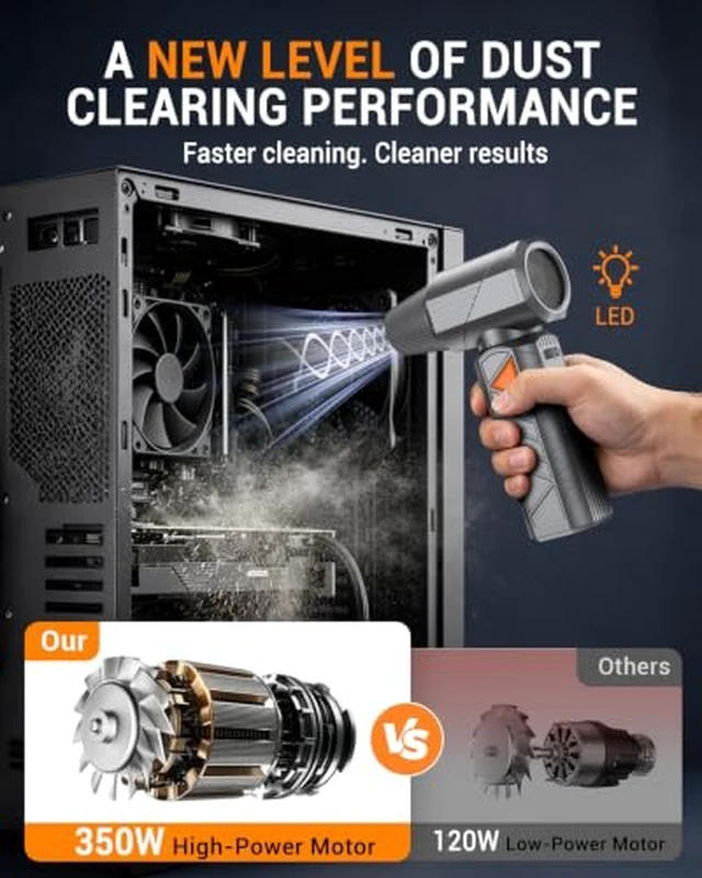 Alt view image 2 of 6 - Compressed Air Duster, 350W Cordless Electric Air Blower, Rechargeable Mini
