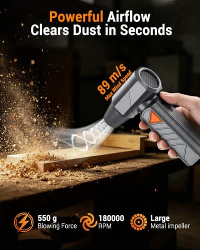 Alt view image 3 of 6 - Compressed Air Duster, 350W Cordless Electric Air Blower, Rechargeable Mini