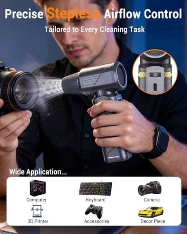 Alt view image 5 of 6 - Compressed Air Duster, 350W Cordless Electric Air Blower, Rechargeable Mini