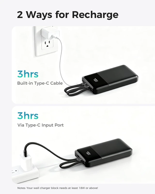 Alt view image 5 of 7 - Portable Charger, 10000mAh Power Bank Built-in Lightning & USB-C Cables | 22.5W PD Fast Charging Portable Phone Charger, Battery Pack for iPhone 17/16/15 Series, Samsung Galaxy, Google Pixel