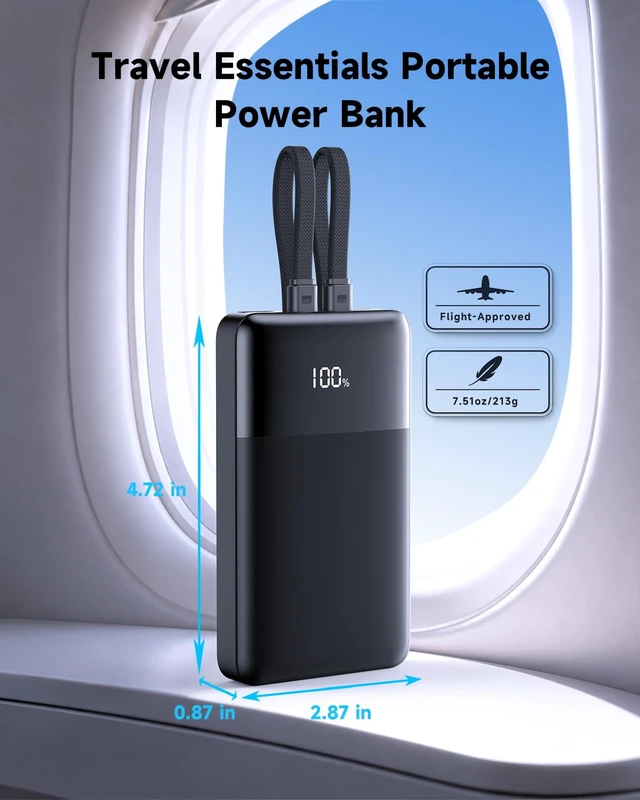 Alt view image 7 of 7 - Portable Charger, 10000mAh Power Bank Built-in Lightning & USB-C Cables | 22.5W PD Fast Charging Portable Phone Charger, Battery Pack for iPhone 17/16/15 Series, Samsung Galaxy, Google Pixel
