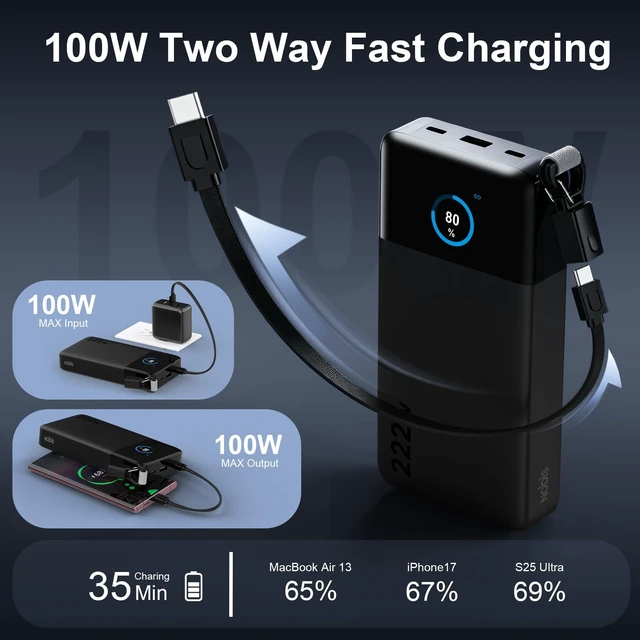 Alt view image 3 of 7 - NOBIS 222W Super Fast Charging Power Bank 25000mAh, Smart Digital Display & APP Control, Multi-Port for Laptops Phones Tablets, Universal Compatibility Portable Charger