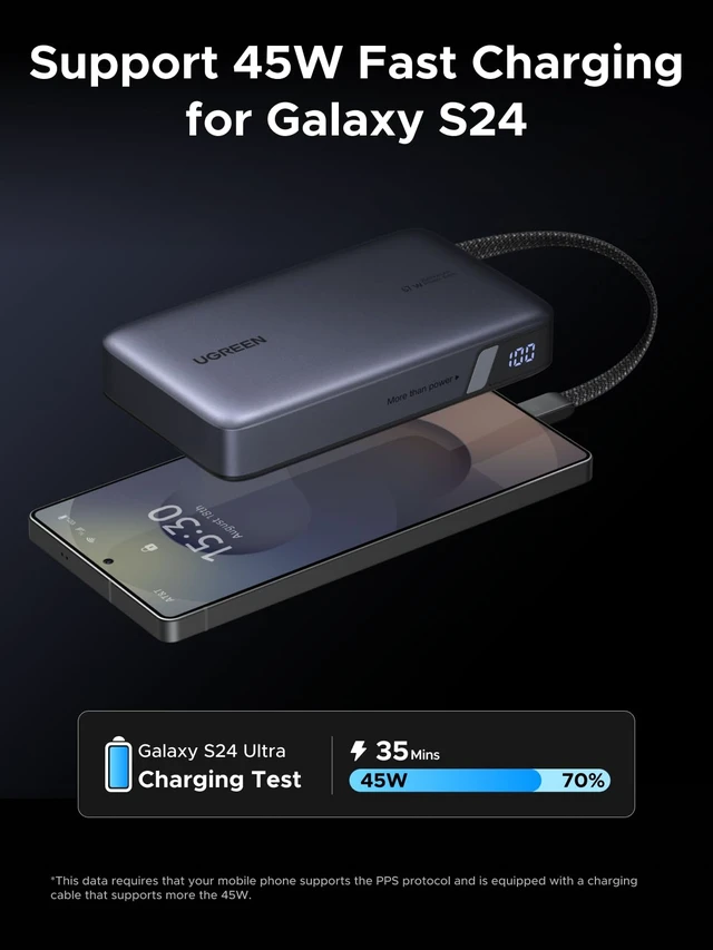 Alt view image 3 of 7 - UGREEN Nexode 20000mAh 67W Built-in USB-C Power Bank | Built-in USB-C cable, 72Wh. Fast charges for MacBook Pro/Air, iPad, iPhone 18 Pro, Samsung S25 Ultra. Compact.