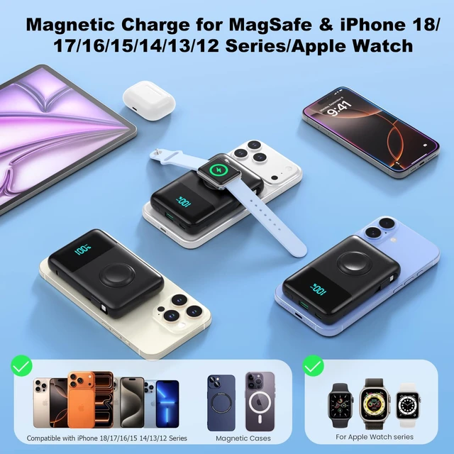 Alt view image 6 of 7 - Magnetic Portable Charger for iPhone, 10800mAh Power Bank Built-in Cables | Dual-sided Magnetic, 6 Outputs, 25W USB C Fast Charging, Travel Essentials MagSafe Battery Pack for iPhone 12-18,Apple Watch
