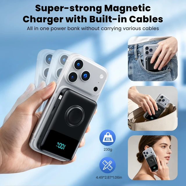 Alt view image 7 of 7 - Magnetic Portable Charger for iPhone, 10800mAh Power Bank Built-in Cables | Dual-sided Magnetic, 6 Outputs, 25W USB C Fast Charging, Travel Essentials MagSafe Battery Pack for iPhone 12-18,Apple Watch