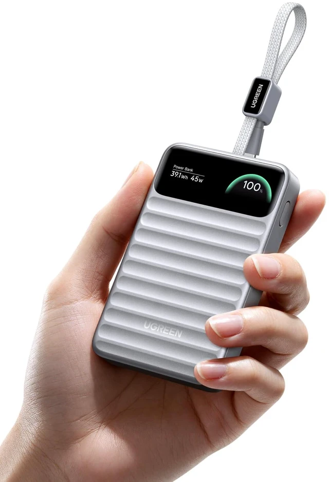 Main image of UGREEN Nexode 45W Power Bank 10000mAh, Built-in Cable & Smart Display | Fast Charging Power Bank, Smart Display, Portable for iPhone 18 Pro Max, Silver for Travel