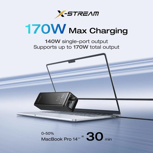 Alt view image 2 of 7 - EF ECOFLOW Laptop Power Bank, 25,000mAh 170W +45W Retractable Charger USB C