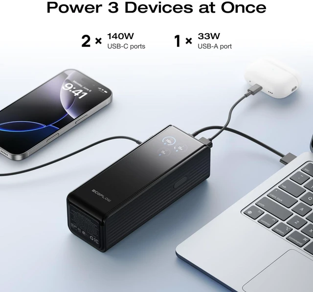 Alt view image 4 of 7 - EF ECOFLOW Laptop Power Bank, 25,000mAh 170W +45W Retractable Charger USB C
