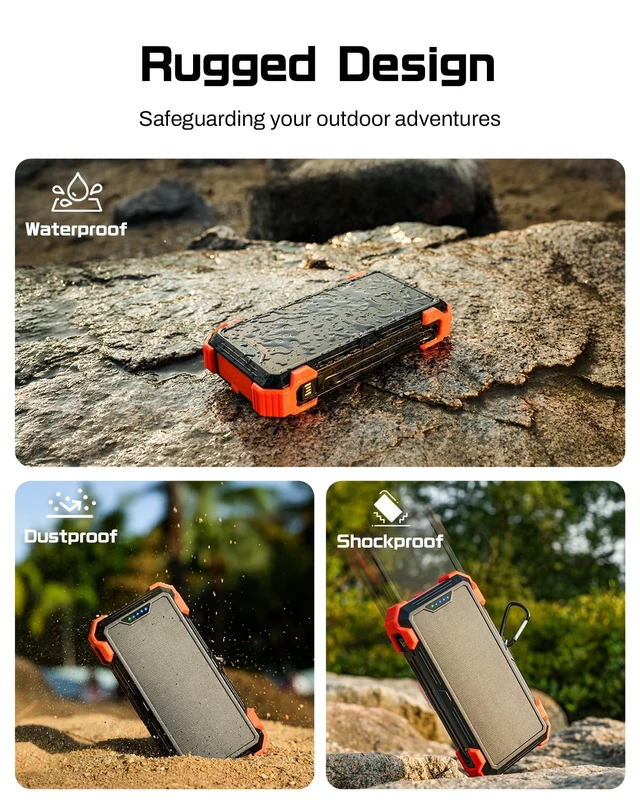 Alt view image 5 of 7 - GOODaaa Solar Power Bank 24000mAh, Portable Charger with 4 Built-in Cables | Fast charging battery pack, SOS flashlight for iPhone 17/16, Samsung, outdoor use,camping essential, emergency preparedness