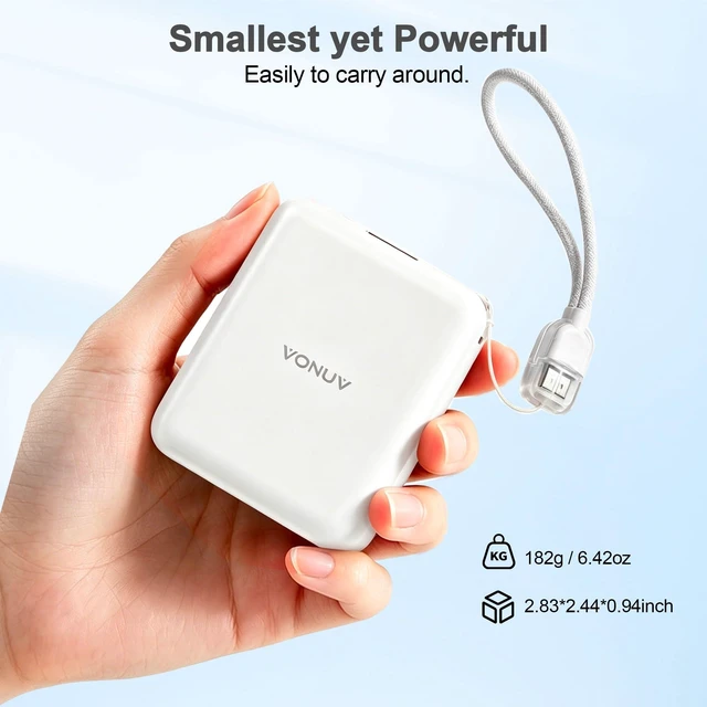 Alt view image 2 of 7 - Magnetic Power Bank 10000mAh, 15W Wireless 22.5W Fast Charger with Cables | Built-in USB-C Cable for Easy Charging,10000mAh Battery,15W Wireless and 22.5W Fast Charging,Compact Square Design