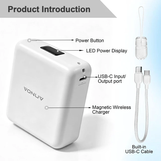 Alt view image 5 of 7 - Magnetic Power Bank 10000mAh, 15W Wireless 22.5W Fast Charger with Cables | Built-in USB-C Cable for Easy Charging,10000mAh Battery,15W Wireless and 22.5W Fast Charging,Compact Square Design