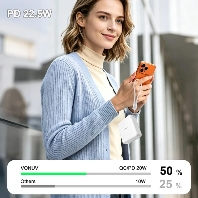 Alt view image 7 of 7 - Magnetic Power Bank 10000mAh, 15W Wireless 22.5W Fast Charger with Cables | Built-in USB-C Cable for Easy Charging,10000mAh Battery,15W Wireless and 22.5W Fast Charging,Compact Square Design