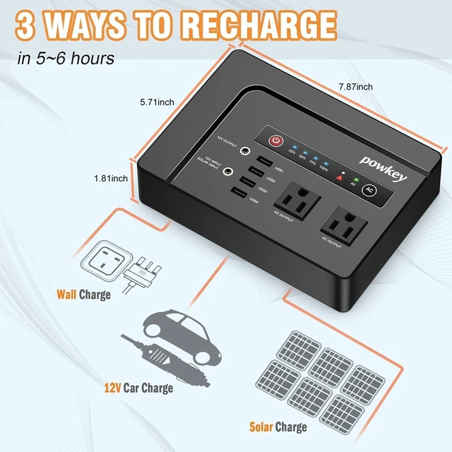 Alt view image 4 of 7 - powkey 200W Portable Power Bank with AC Outlet 120V, 146Wh Power Station | Rechargeable Backup Lithium Battery Powered, Pure Sine Wave AC Outlet for Outdoor RV Trip Travel Home Office Emergency