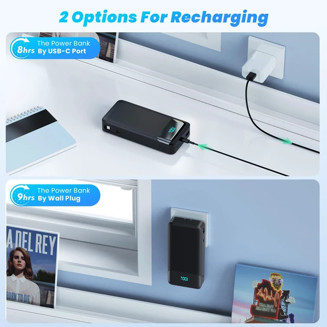 Alt view image 3 of 7 - Portable Charger 40800mAh Power Bank with Built-in Cables & AC Wall Plug | 25W Fast Charging+QC 4.0 Portable Phone Charger,4 Output Travel Essentials USB C Battery Pack for iPhone18/17,Samsung,Android