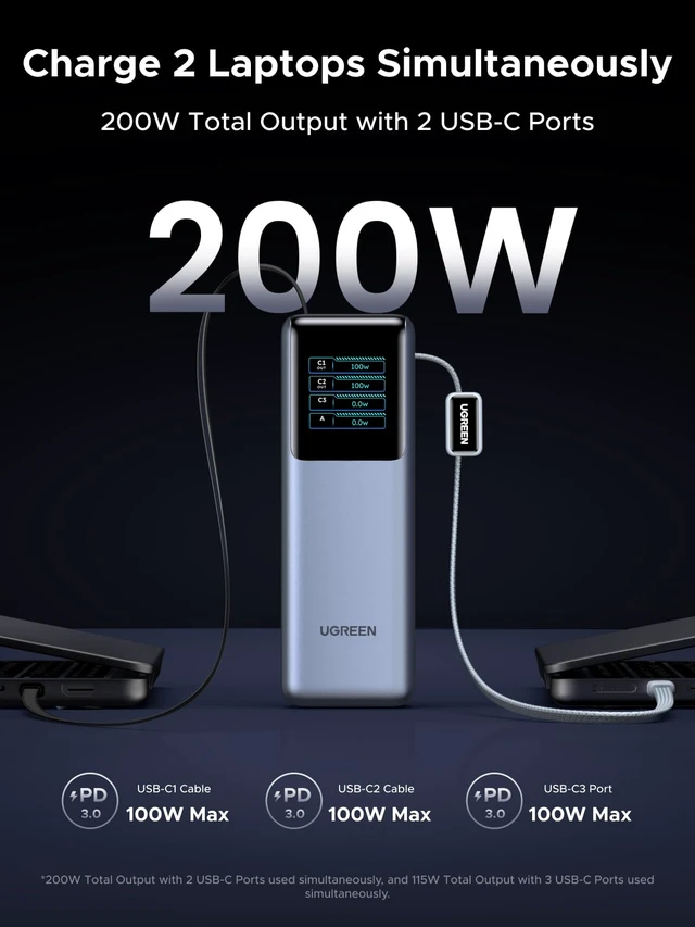 Alt view image 5 of 7 - UGREEN Nexode Pro 25000mAh 200W Laptop Power Bank with Retractable Cables | Built-in retractable cables, TFT display, PD 3.1. 90Wh. 100W×3 Fast charges MacBook, Dell, HP, Samsung S26, iPhone 18 Pro