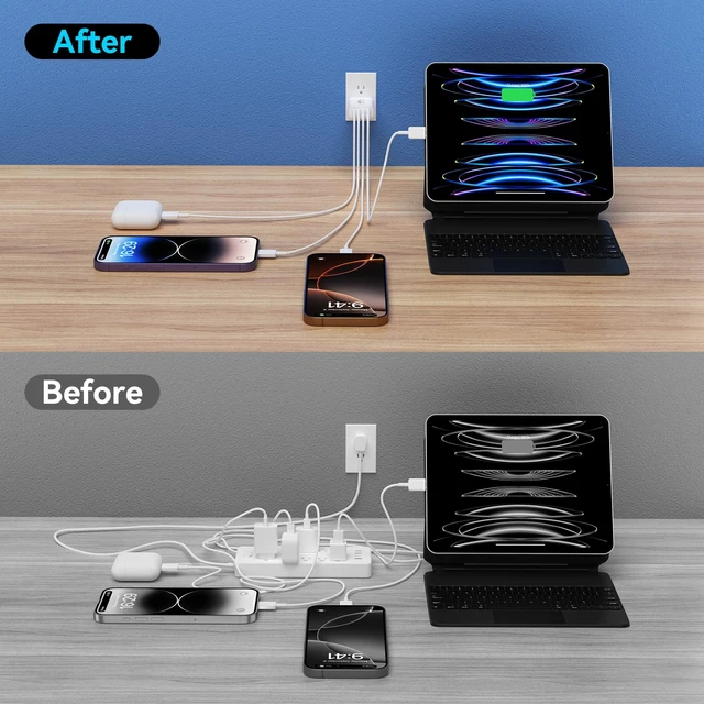 Alt view image 5 of 6 - USB C Charger Block Multiple Ports Wall Charger Fast Phone Charging Blocks | 40W 4-Ports Power Cube USB Plug USB A+USBC Charger Brick Box for iPhone 17/16/15/14/13/12 Pro Max,Galaxy, Pixel,3Pack White
