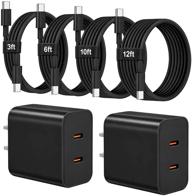 Main image of Super Fast Type C Charger for Samsung, 45W Dual Port USB C Charger | with 3/6/10/12FT USB C Cable for Galaxy S26 Ultra/S26+/S26/S25/24 Ultra/S23/S22/S21, iPhone 18 17 16, Android Phone, Black
