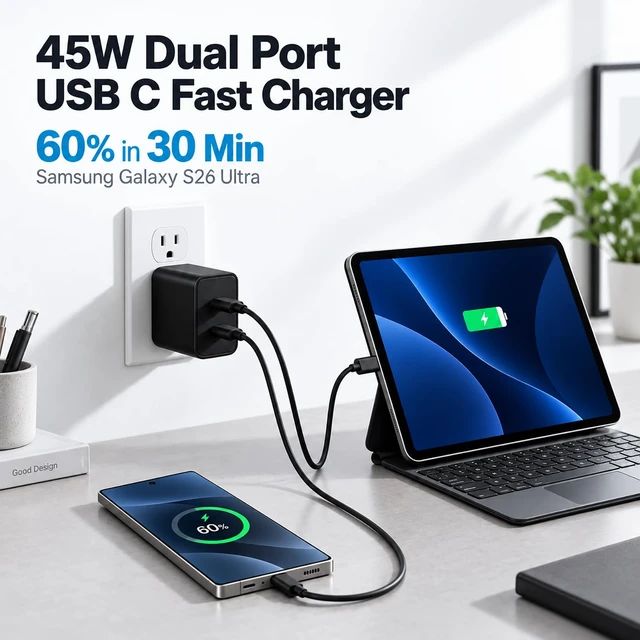 Alt view image 2 of 7 - Super Fast Type C Charger for Samsung, 45W Dual Port USB C Charger | with 3/6/10/12FT USB C Cable for Galaxy S26 Ultra/S26+/S26/S25/24 Ultra/S23/S22/S21, iPhone 18 17 16, Android Phone, Black