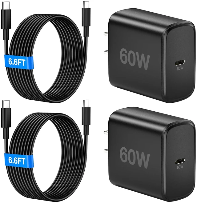 Main image of 60W USB C Charger, 60 Watt Super Fast Charger Type C with 2X 6.6FT Cable | Type C Charger Android Phone Fast Charging Block for Samsung Galaxy S26 Ultra/S26+/S25 Ultra/S24, Tab S9+,i Phone 18,Mac Book