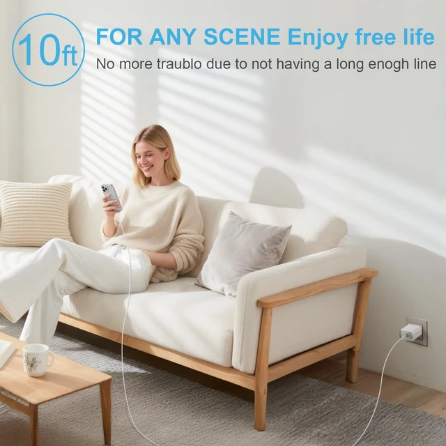 Alt view image 7 of 7 - iPhone Charger Fast Charging for iPhone 18 17 16 Apple Charger & 10ft Cable | 20W USB C Charger with 10FT Extra Long Cable for iPhone Duo, iPhone 18 Pro/18 Pro Max,iPhone 17/16/15 Series