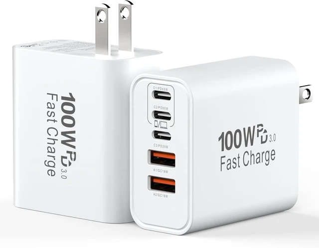 Main image of USB C Charger Block Fast Charging,100W USBC Wall Charger Plug,2Pack 5-Port 65W Type C Phone Chargers Multiport Power Adapter for iPhone 18 Pro/17/16/15/14/13/Duo/Air,Galaxy S25/S26 Ultra,iPad,MacBook