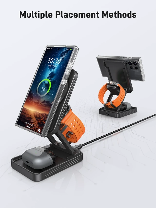 Alt view image 7 of 7 - Magnetic Wireless Charger for Samsung, Qi2 Aluminum Alloy Charging Station | for Samsung Galaxy S26 Ultra/Z Fold7/Flip7/Buds4, Foldable Travel Watch Charger for Galaxy Watch Ultra/8 (Adapter Included)