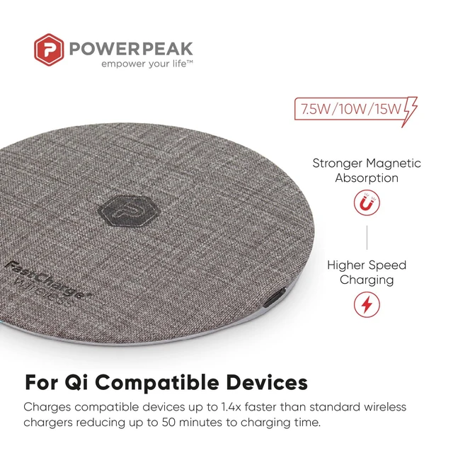 Alt view image 6 of 7 - POWERPEAK Wireless Fast Charger, 15W Aluminum Fast Charging Pad, USB-A to USB-C Cable Included, Compatible with iPhone Apple & Android | Gray (Pad)
