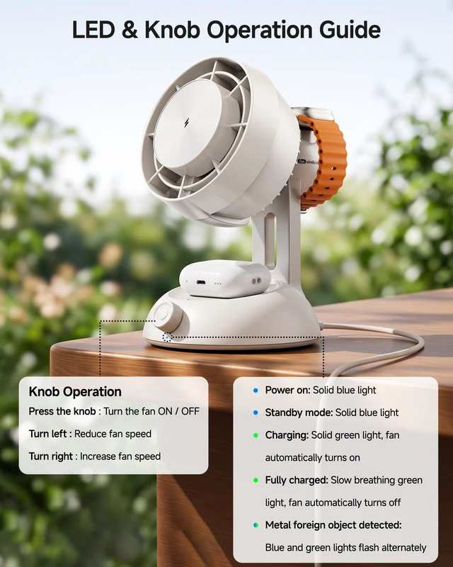 Alt view image 4 of 7 - 3-in-1 MagSafe Charger with Desk Fan, 25W for iPhone, iWatch, AirPods | 25W Magnetic Fast Charging, Desktop Table Fan, 50° Tilt-Adjustable Angle, LED Status Indicator, Multi Safety Protection