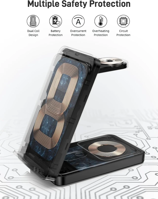 Alt view image 4 of 6 - Wireless Charger for Pixel Watch 3/2, 3 in 1 Charging Station for Google | Foldable Charger Stand for Google 10 Pro/10/9 Pro Fold/9 Pro/9/8/Pixel Buds Pro 2, (Not for Pixel Watch 4/1, With Adapter)