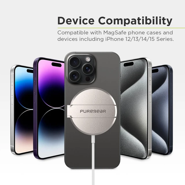 Alt view image 2 of 5 - PureGear Kickstand 15W Qi-Certified Fast Wireless Charging Pad for iPhone Air/17/17Pro/17ProMax/14/13/12 Series Work with MagSafe Case - Magnetic Wireless Charger, AirPods, Galaxy 25 24 23 & More